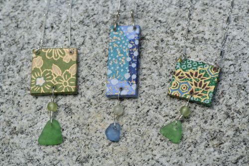 Sea Glass Origami Necklaces © Janet Woodcock 2005